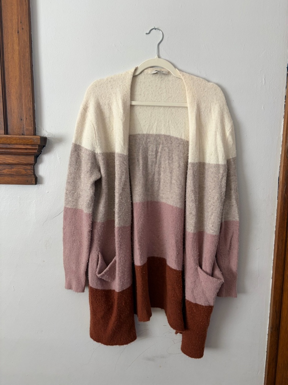 Madewell Kent Colorblock Cardigan Alpaca Wool Blend Open Front Cozy Sweater